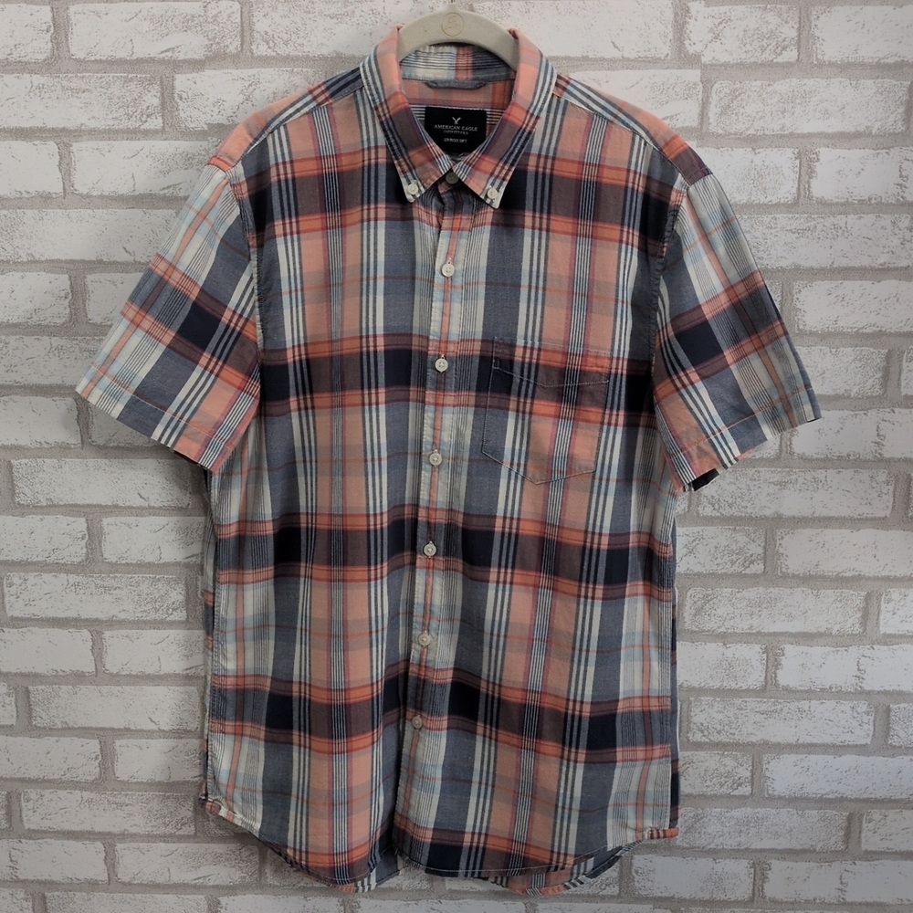 Vintage American Eagle "Seriously Soft" Short Sleeve Plaid Button Down Size Med